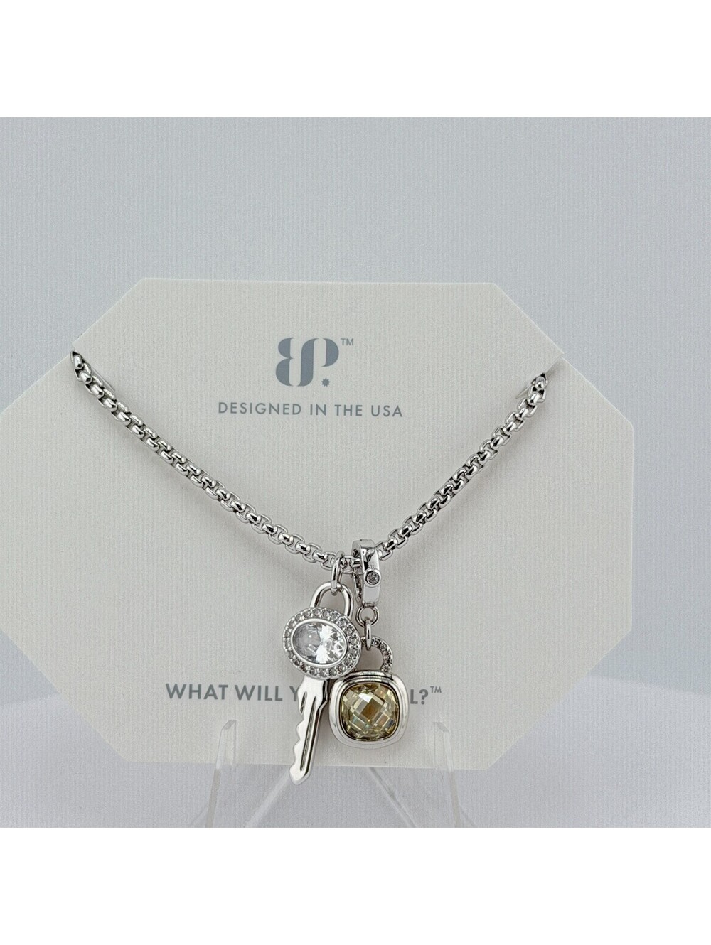 Bomb Party Necklace "The Key To Dreams" Lock & Key Lemon on Rhodium